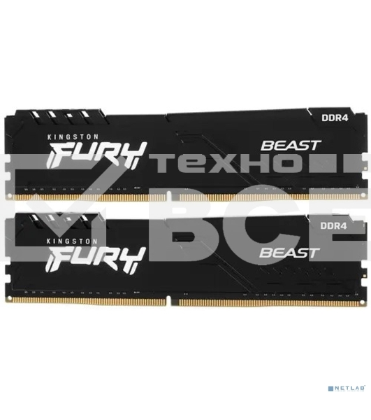 Оперативная память Kingston Fury Beast, DDR4, 16GB (2x8GB), 3200MHz, CL16, с радиатором, чёрный