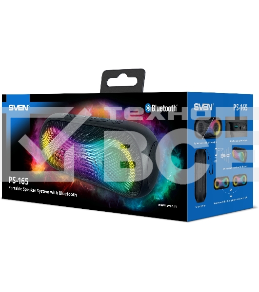 Портативная акустика Sven PS-165, черный (16 Вт, Waterproof (IPx6), TWS, Bluetooth, microSD, 3000мА*ч)