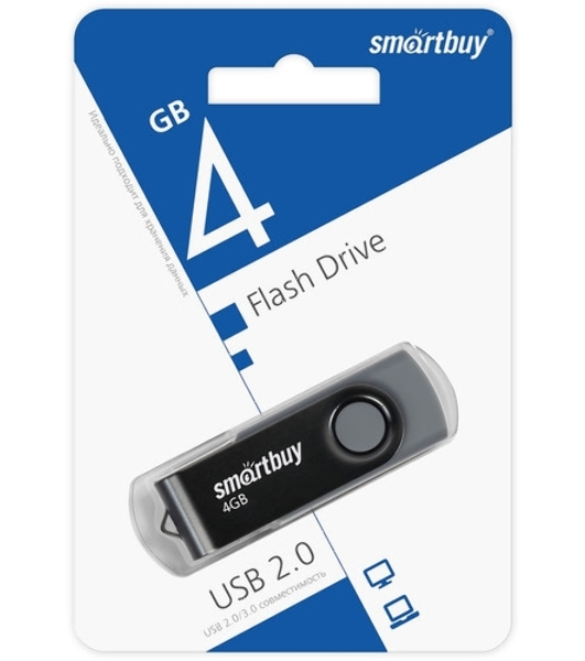 Флешка USB Smartbuy Twist Black (SB004Gb2TWK), 4Gb, USB 2.0, R/W 10/7, черный