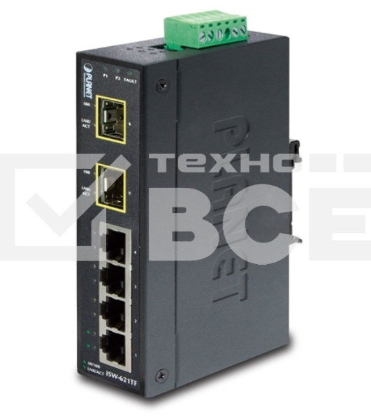 Коммутатор для монтажа в DIN рейку ISW-621TF IP30 Slim Type 4-Port Industrial Ethernet Switch + 2-Port SFP Fiber (-40 - 75 C)