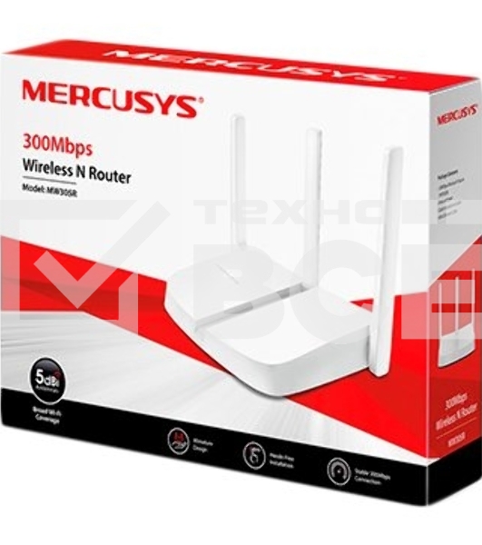 Маршрутизатор Mercusys MW305R Wi-Fi роутер 300 Мбит/с 2,4 ГГц, 1 порт WAN 10/100 Мбит/с + 4 порта LAN 10/100 Мбит/с, 2 фиксированные антенны