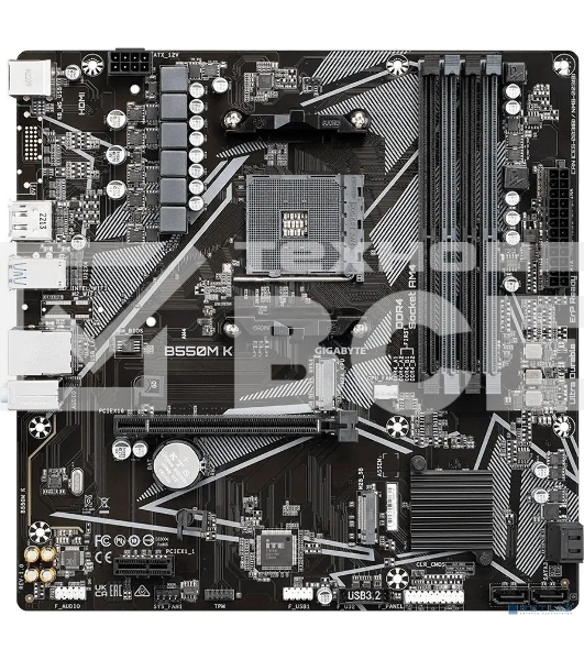 Материнская плата Gigabyte B550M K, AM4, AMD B550, 4xDDR4, 4xSATA, 2xM.2, 1xPCIe 4.0 x16, 1xPCIe x1, 1xHDMI, 1xDP, 1x 1Gb LAN, 4xUSB-A 3.2 Gen 1, 4xUSB-A 2.0, 3x3.5 мм, 7.1, mATX