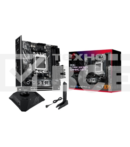 Материнская плата ASUS ROG STRIX X870-I GAMING WIFI, AM5, AMD X870, 2xDDR5, 2xSATA, 2xM.2, 1xPCI-E 5.0 x16, 1xHDMI, 2xUSB-C USB4, 1xUSB-C 10Gbps, 4xUSB-A 10Gbps, 1x 2.5Gb LAN, 2x3.5 мм, Mini-ITX
