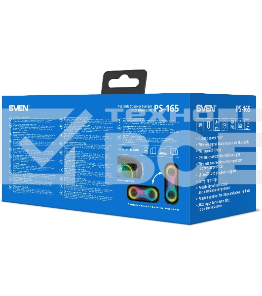 Портативная акустика Sven PS-165, черный (16 Вт, Waterproof (IPx6), TWS, Bluetooth, microSD, 3000мА*ч)
