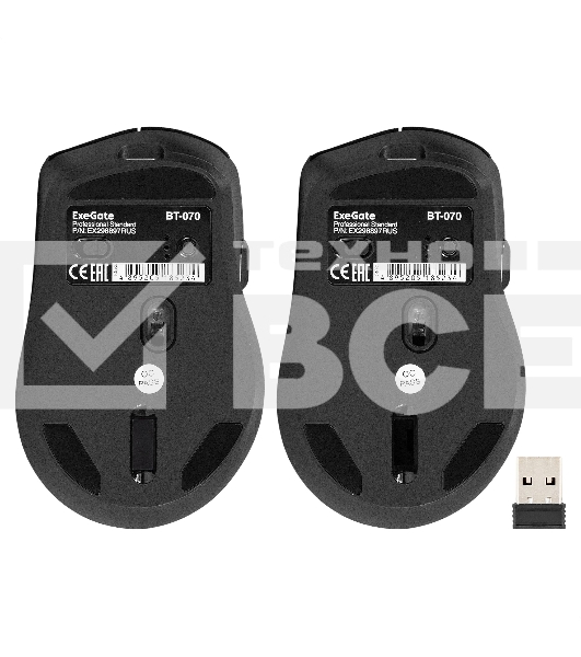 Мышь беспроводная ExeGate Professional Standard BT-070 черный, 1600 dpi, радиоканал, Bluetooth, USB, кнопки - 6