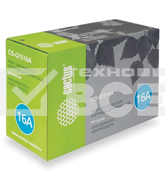 Картридж лазерный Cactus CS-Q7516A для принтеров HP LaserJet 5200/5200N; Canon LBP 3500 черный 12000 стр.