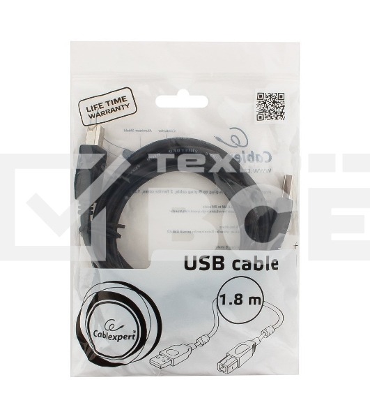 Кабель USB 2.0 Pro Cablexpert CCF2-USB2-AMBM-6, AM/BM, 1.8м, экран, 2феррит.кольца, черный, пакет