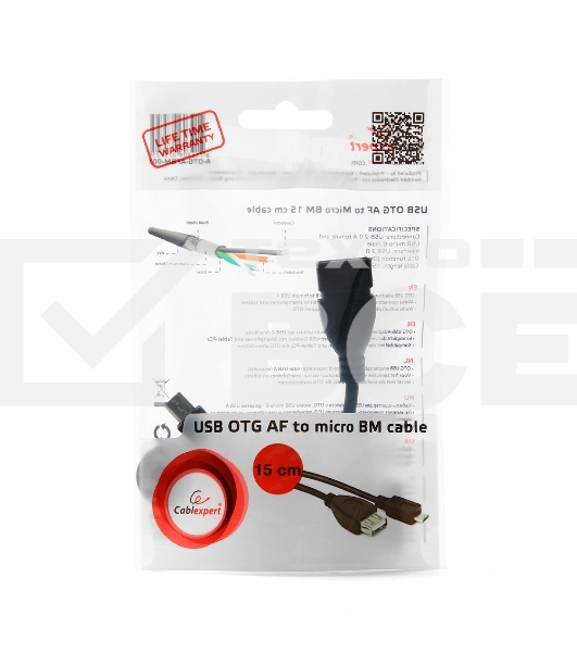 Кабель Gembird/Cablexpert A-OTG-AFBM-001 AF/MicroBM, Кабель USB 2.0 OTG , 0.15м, пакет