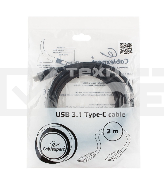 Кабель USB Cablexpert CCP-USB3.1-CMCM-2M, USB3.1 Type-C/USB3.1 Type-C, 2м, пакет