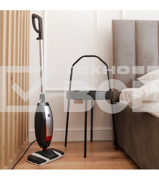 Паровая швабра Galaxy Line GL 6400, серебристый с черным, 1600 Вт, 0,6 л, 1 бар, регулятор мощности, время работы до 20 мин, макс. подача пара 35 г/мин, макс. температура нагрева 110°C, время нагрева до 30 с, индикатор работы и опустошения резервуара, аксессуары: мерный стакан, рамка для ковра, накладка из микрофибры, воронка