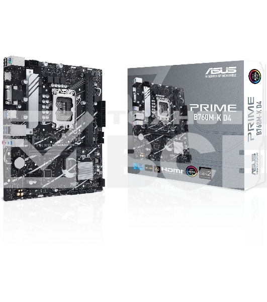 Материнская плата ASUS PRIME B760M-K D4, LGA 1700, Intel B760, 2xDDR4, 4xSATA, 2xM.2, 1xPCIe 4.0 x16, 2xPCIe x1, 1xHDMI, 1xVGA, 1x 2.5Gb LAN, 2xUSB-A 3.2 Gen 1, 2xUSB-A 2.0, 3x3.5 мм, 7.1, mATX