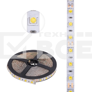 Лента LED 5 м 12 В 5050 2700 К IP65 60 LED/м для БП с клеммами LAMPER
