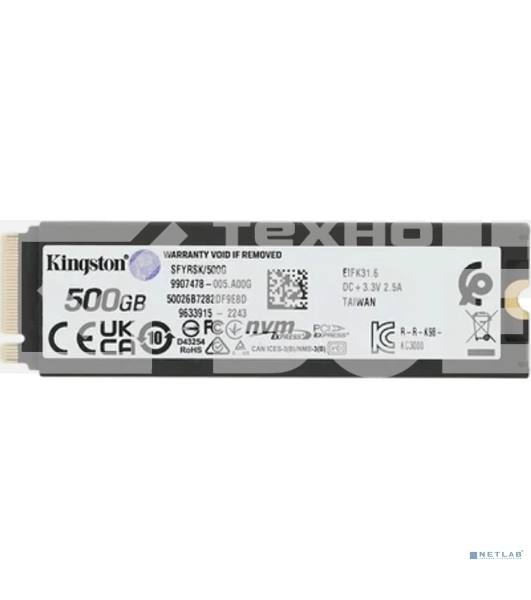 Накопитель SSD Kingston FURY Renegade, 500GB, M.2 2280, PCIe 4.0 x4, NVMe, R/W 7300/3900