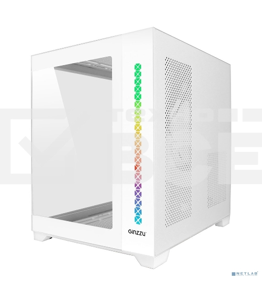 Компьютерный корпус Ginzzu V420 RGb подсветка, закаленное стекло 1*USB 3.0,1*USB 2.0, AU белый mATX