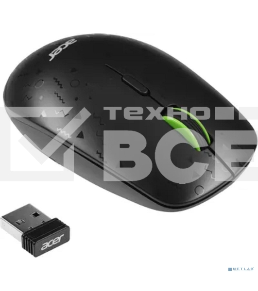 Мышь беспроводная Acer OMR307 черный, 1600 dpi, радиоканал, USB, кнопки - 4