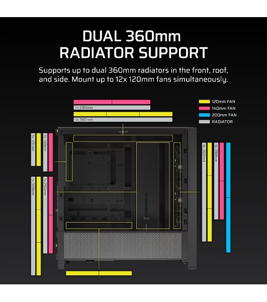 Корпус Corsair Frame 4000D RS ARGB Black, Midi-Tower, чёрный, 3 x 120 мм
