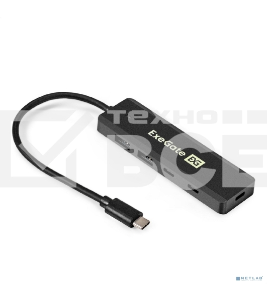 USB-Хаб (концентратор) 4-в-1 ExeGate DUB-2C2P/5G (кабель-адаптер USB 3.2 Gen1 Type C --> 2xUSB3.2 Gen1 Type-A (5G)/2xUSB3.2 Gen1 Type-C (5G), SuperSpeed USB 5Gbps, Plug&Play, черный)