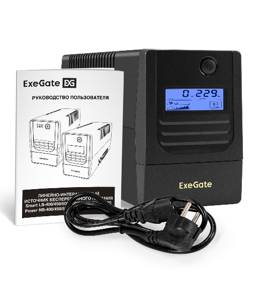 ИБП ExeGate Smart LB-600.LCD.AVR.4C13 (600VA/360W, LCD, AVR, 4*C13, батарея 12V 7.2Ah, Black)