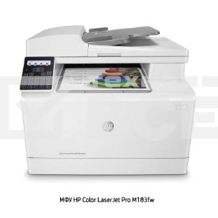 МФУ лазерный HP Color LaserJet Pro M183fw (7KW56A), A4, цветной, печ. до 16 стр/мин., скан. до 15 стр/мин. (ч/б) 8 стр/мин. (цвет), 600 x 600 dpi (печать) 1200x1200dpi (скан.), USB, RJ-45, Wi-Fi, Air Print, Mopria