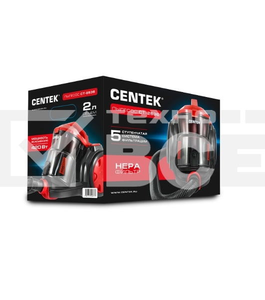 Пылесос Centek CT-2536 черный/красный, 420/2400 Вт, уборка сухая, пылесборник контейнер 2 л