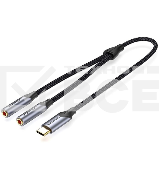 Переходник-разветвитель Vention гибкий USB-C M/Jack 3.5 mm F x 2 - 0.3м