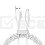 Кабель Rexant USB-A - Lightning для Apple, 2,4А, 1м, в белой нейлоновой оплетке, фото 1