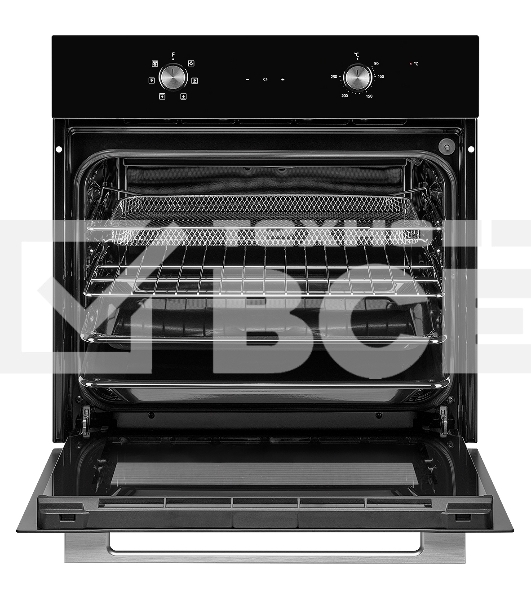 Духовой шкаф MONSHER MOE 6162 Noir, 5 режимов работы, объем духовки 58 л., утапливаемые переключатели, сенсорный таймер, 2 стекла в дверце, энергоэффективность А, цвет: черный,фурнитура серебряная