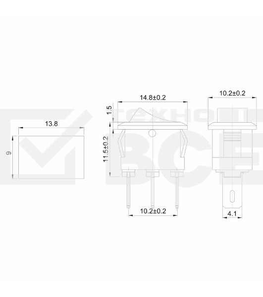 Выключатель клавишный 250V 3А (3с) ON-ON красный Micro Rexant