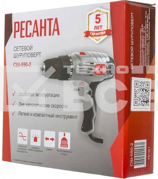 Дрель-шуруповерт Ресанта СШ-550-2 75/16/1, Сетевая, 550Вт