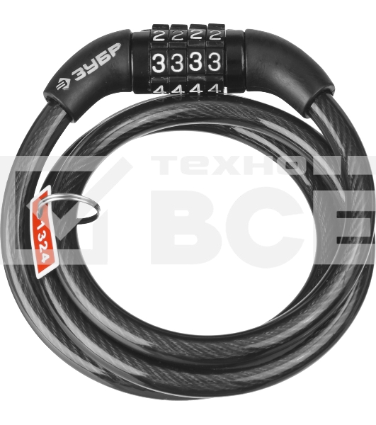 Замок тросовый Зубр Стандарт, кодовый, с неизменяемым кодом, длина троса - 1200мм, d 8мм. 37267-120