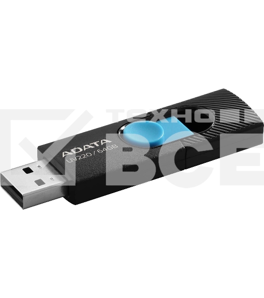 Флеш диск 64GB ADATA UV220, USB 2.0, черный/голубой