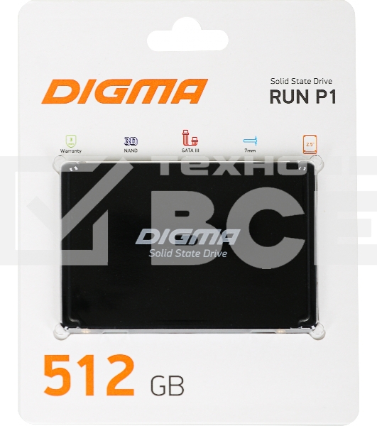 Накопитель SSD Digma Run P1, 512Gb, SATA III, 2.5