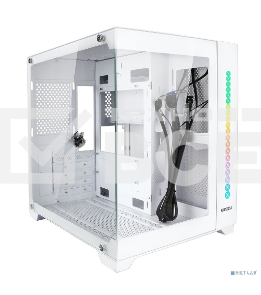 Компьютерный корпус Ginzzu V420 RGb подсветка, закаленное стекло 1*USB 3.0,1*USB 2.0, AU белый mATX
