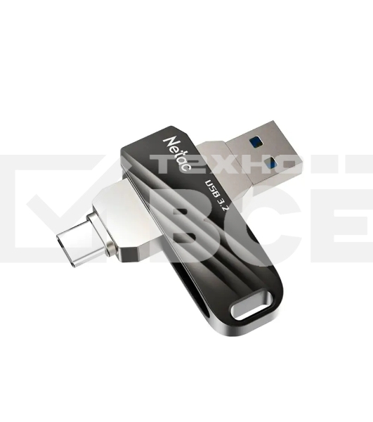 Флеш диск Netac US11 черный 64Gb USB Type-A + USB Type-C, metal/plastic case