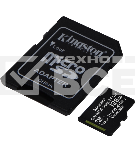 Флеш карта microSDHC 128GB microSDXC Kingston <SDCS2/128GB> Class10 UHS-I Canvas Select up to 100MB/s с адапт.