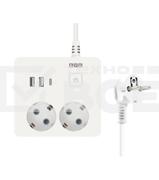 Удл. PC 0,5м, 2р с/з, с вык.16А, 3USB, бел. кв SPG5-A4