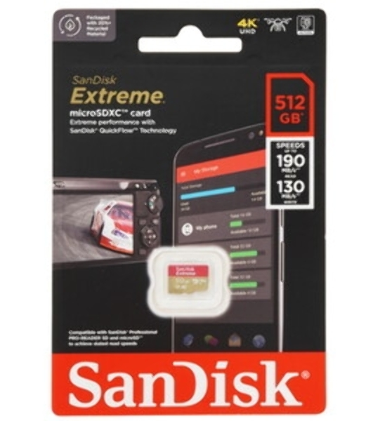 Флеш карта microSD 512Gb SanDisk microSDXC Class 10 UHS-I A2 C10 V30 U3 Extreme 190MB/s