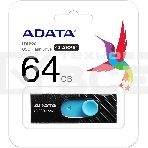 Флеш диск 64GB ADATA UV220, USB 2.0, черный/голубой, фото 1