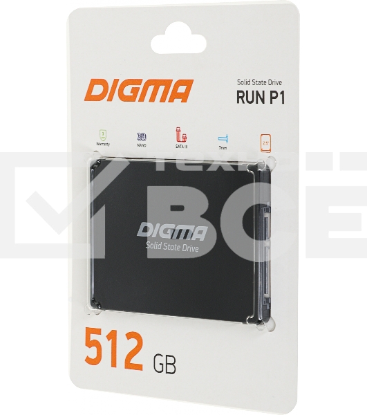Накопитель SSD Digma Run P1, 512Gb, SATA III, 2.5