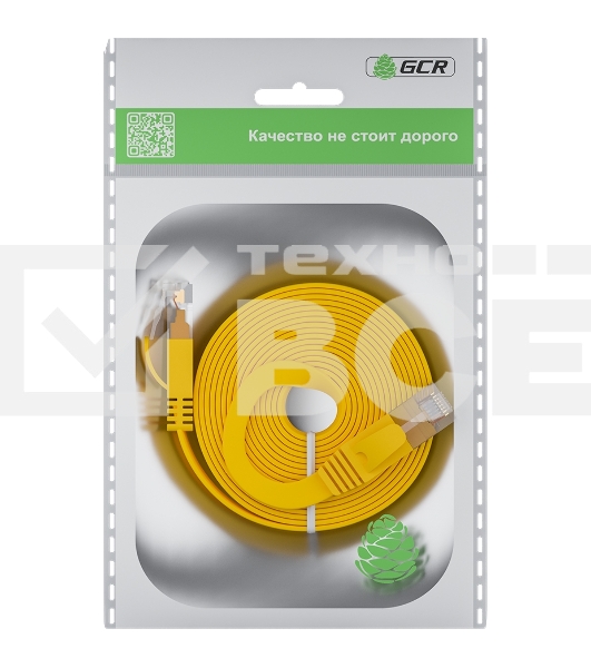 Патч-корд GCR  PROF плоский прямой 3.0m, UTP медь кат.6, желтый, 30 AWG, ethernet high speed 10 Гбит/с, RJ45, T568B, GCR-52829