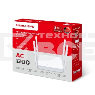 Роутер AC1200 Dual-Band Wi-Fi RouterSPEED: 300 Mbps at 2.4 GHz + 867 Mbps at 5 GHz SPEC: 4× Fixed External Antennas, 2× Gigabit LAN Ports, 1× Gigabit WAN PortFEATURE: Router/Access Point Mode, WPS/Reset Button, IPTV, IPv6, Beamforming, MU-MIMO