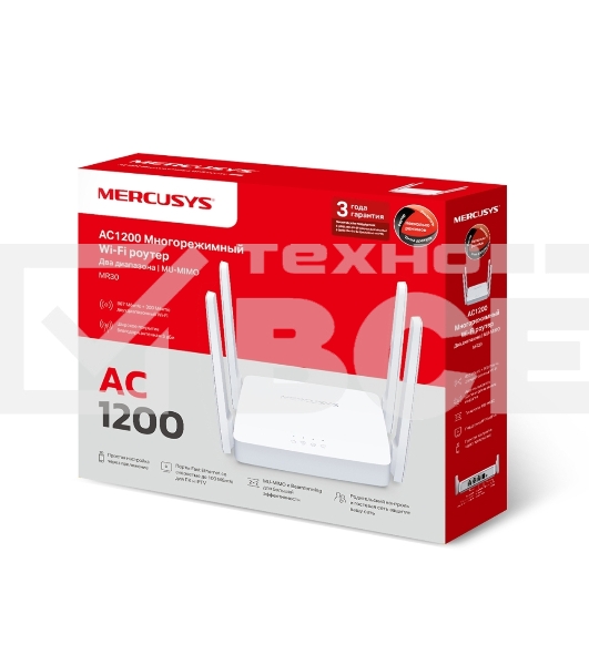 Роутер AC1200 Dual-Band Wi-Fi RouterSPEED: 300 Mbps at 2.4 GHz + 867 Mbps at 5 GHz SPEC: 4× Fixed External Antennas, 2× Gigabit LAN Ports, 1× Gigabit WAN PortFEATURE: Router/Access Point Mode, WPS/Reset Button, IPTV, IPv6, Beamforming, MU-MIMO