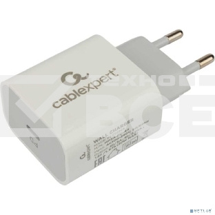 Сетевое зарядное устройство Cablexpert 20Вт, 3А, QC3.0/PD, 1xType-C, белый, пакет
