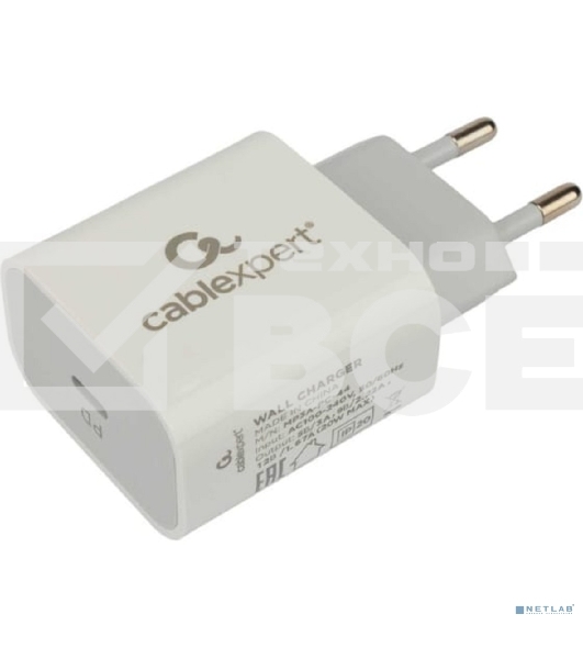 Сетевое зарядное устройство Cablexpert 20Вт, 3А, QC3.0/PD, 1xType-C, белый, пакет