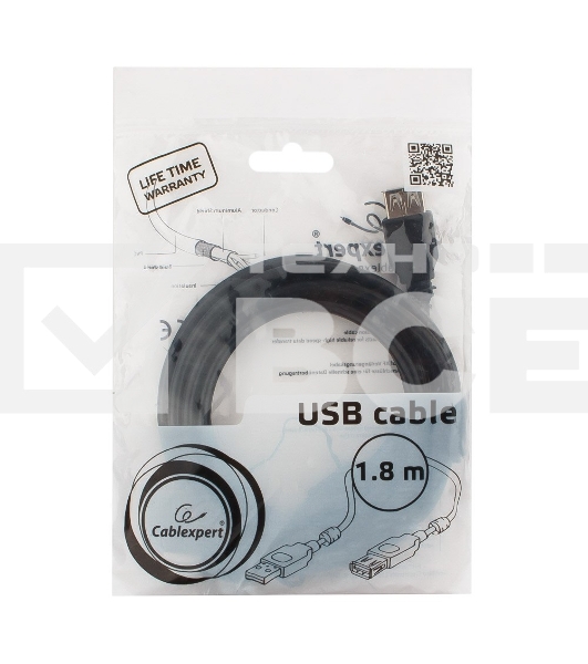 Кабель Cablexpert USB2.0 Pro CCF2-USB2-AMAF-6, AM/AF, 1.8м, экран, 2феррит.кольца, черный, пакет