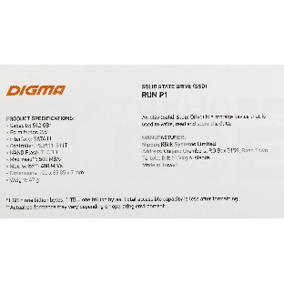 Накопитель SSD Digma Run P1, 512Gb, SATA III, 2.5