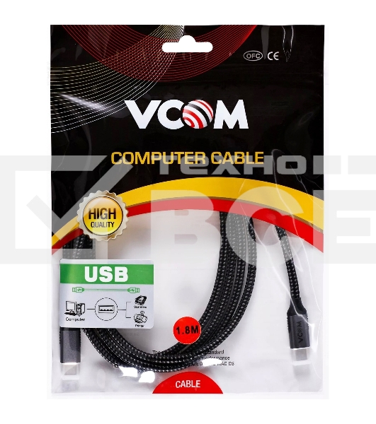 Кабель VCOM USB3.2 Gen2X2, CM->CM, 20Gbs, 100WT, 4KX60Hz, All shell, 1.8m