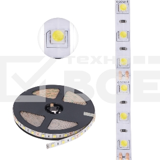 Лента LED 5 м 12 В 5050 6500 К IP65 60 LED/м для БП с клеммами LAMPER