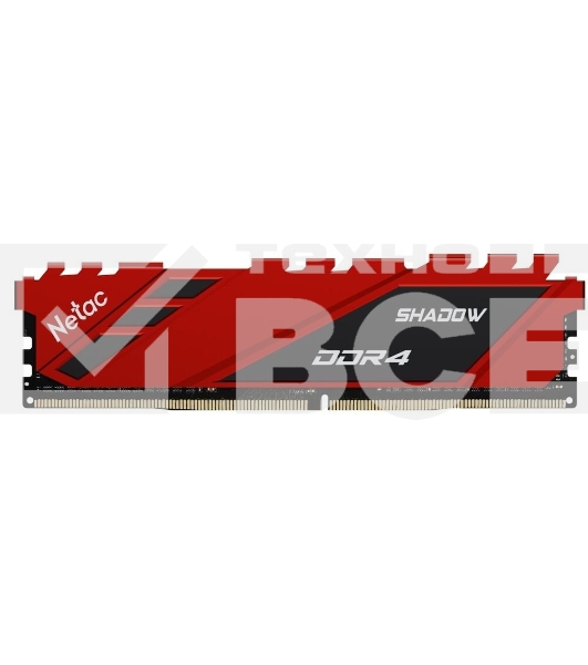 Оперативная память NETAC Shadow, DDR4, 8GB (1x8GB), 3600MHz, CL18, с радиаторами, красный