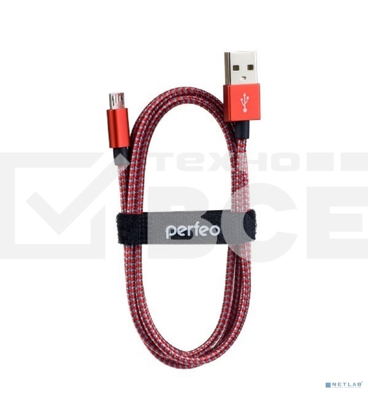 Кабель PERFEO USB2.0 A вилка - Micro USB вилка, красно-белый, 1 м. (U4803)